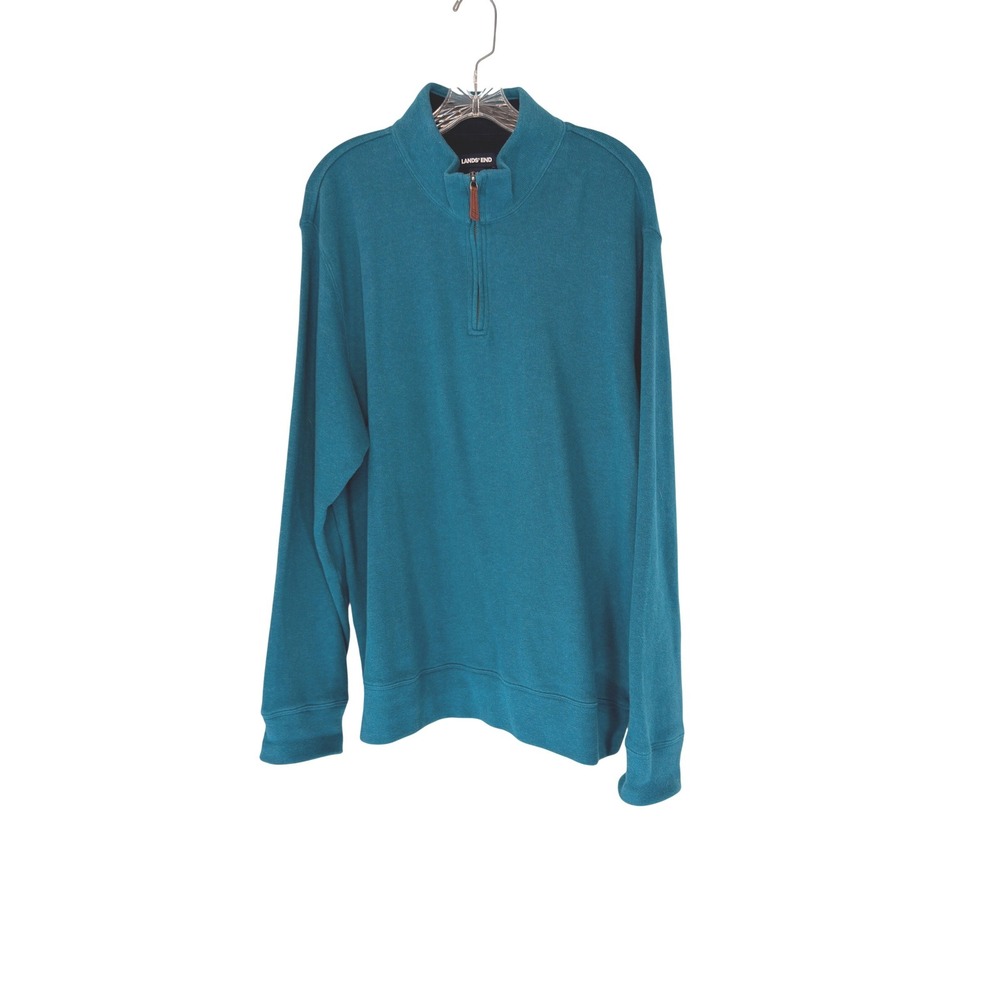 Lands'‎ End Quarter Zip Men's Teal Knit Preppy Academia Work Office Business XL